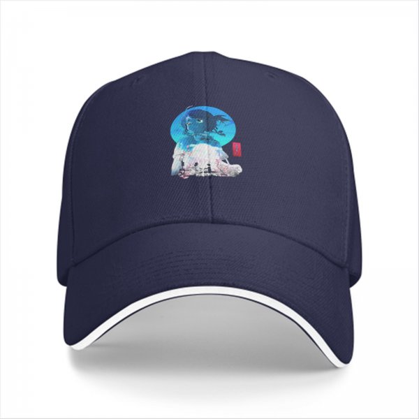 Black Baseball Cap With Anime Girl Blue Circle Art Print