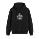 Black hoodie with cute animated character group graphic