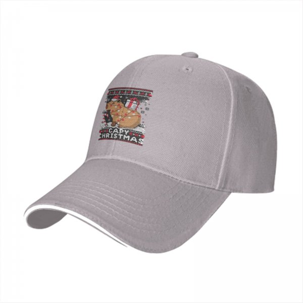 Black Baseball Cap With Capy Christmas Capybara Holiday Print