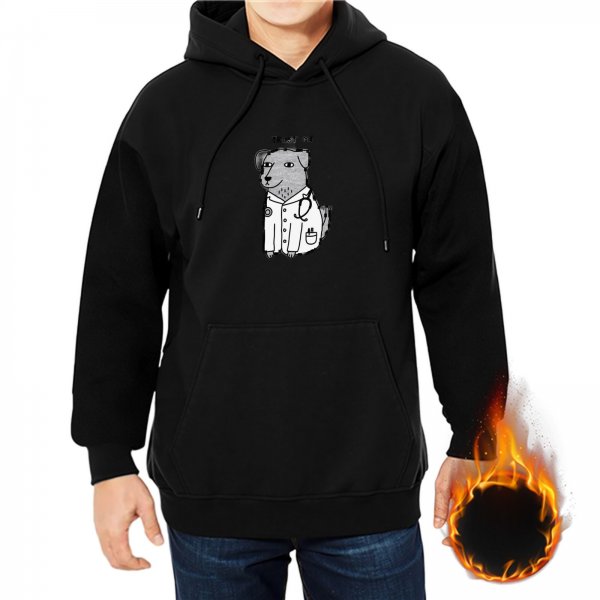 Black Hoodie With Cute Doctor Dog Graphic Print