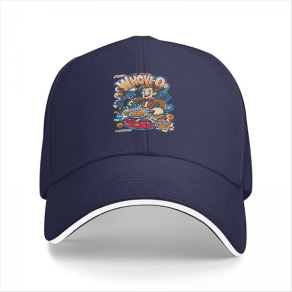 Black Baseball Cap With Whovio Cereal Themed Graphic Print