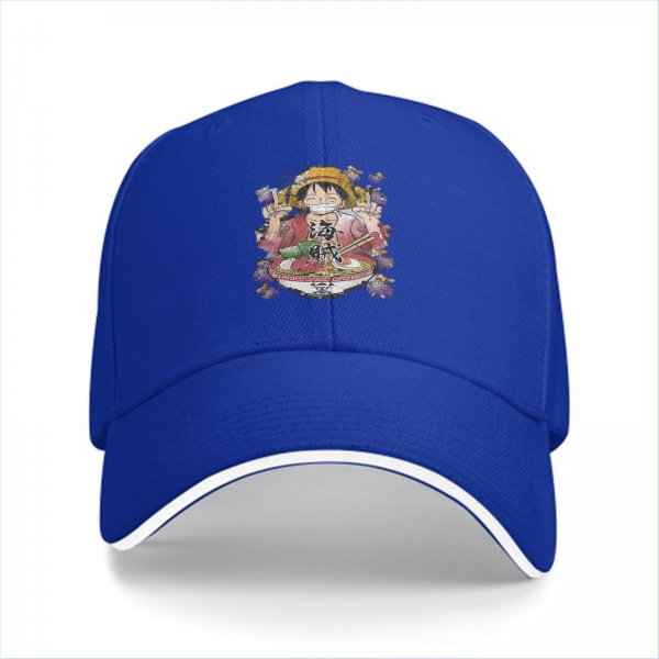 Black baseball cap with anime character eating ramen design
