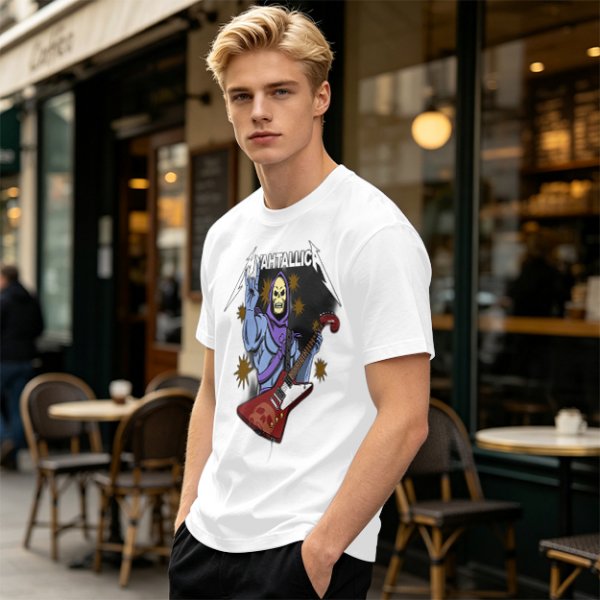 Olive T-Shirt With Skeletor Rock Guitarist Graphic Print