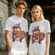 Olive t-shirt with a raccoon holding a fast food trash sign