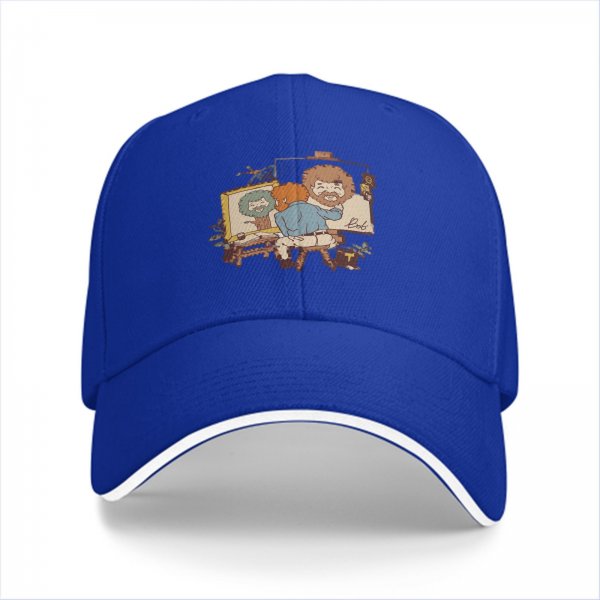 Black Baseball Cap With Bob Ross Painting Cartoon Art Print