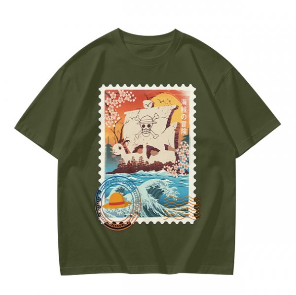 One Piece Going Merry Ship Stamp Graphic T-Shirt
