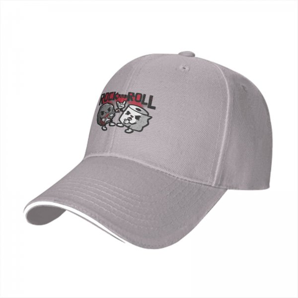Black Baseball Cap With Rock And Roll Cartoon Graphic Design