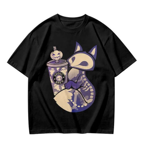 Halloween Skeleton Fox Holding Ghoul Brew Cup T-Shirt