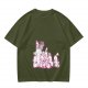 Olive Green T-Shirt With Pink Whimsical Graphic Print