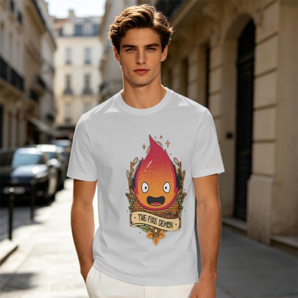 Olive T-Shirt Featuring Calcifer The Fire Demon Artwork