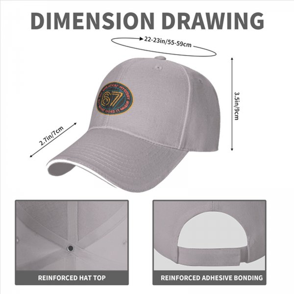 Black baseball cap with '67 The Greatest Mystery' graphic design