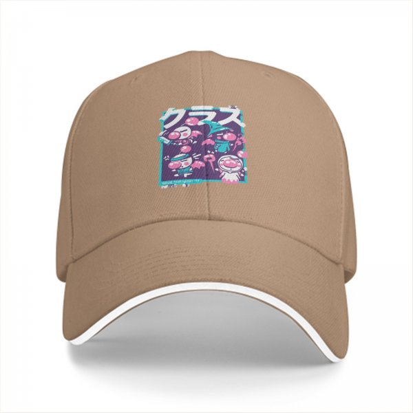 Black baseball cap with cute anime-style graphic print