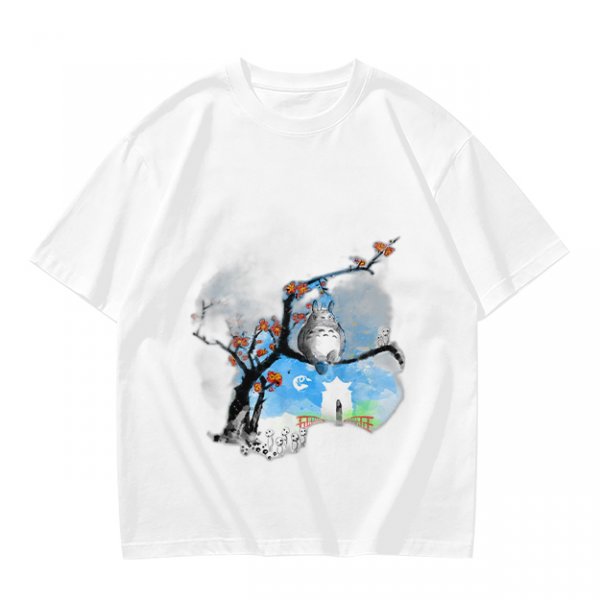 Olive green t-shirt with Totoro tree branch watercolor print