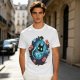 Olive t-shirt with space astronaut cat and goldfish graphic