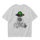 Olive T-shirt with UFO Alien and Disco Dancing Cats Print