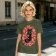 Olive T-Shirt With Cute Black Cat Holding Candy Surrounded By Sweets