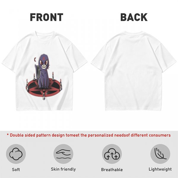 Olive T-Shirt With Purple Demon Cat On Pentagram And Candles