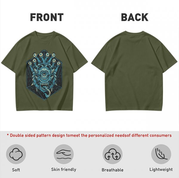 Olive T-Shirt With Blue Beholder Monster Graphic Print