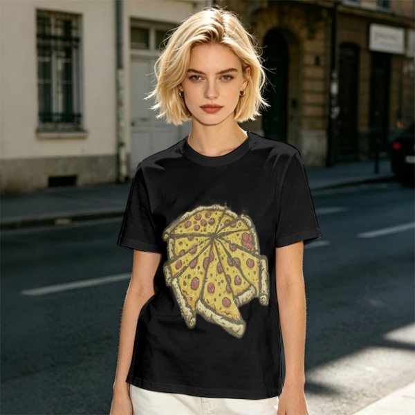 Olive Green T-Shirt With Pepperoni Pizza Slice Graphic