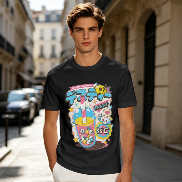 Oversized Graphic Tee with Death Flavor Bubble Tea Print