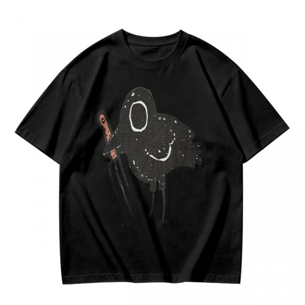 Olive T-Shirt With Dark Crow Holding Knife Graphic Print