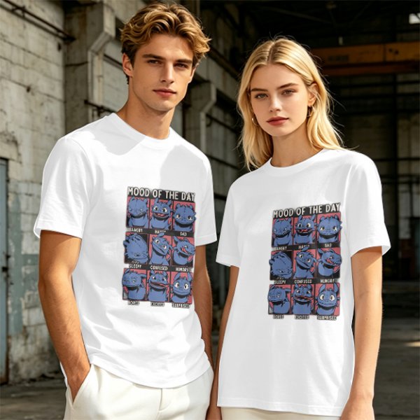Olive T-Shirt With Mood Of The Day Blue Dragon Character Grid Print