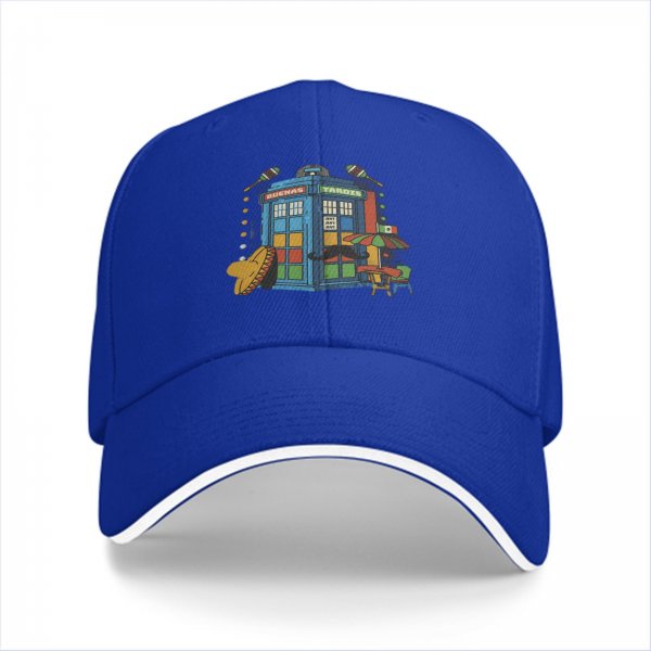 Black baseball cap with Mexican themed TARDIS graphic