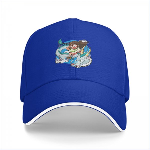 Black Baseball Cap With Spirited Away Chihiro And Haku Dragon Print