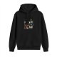 Black hoodie with robot and small animal under red umbrella graphic