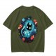 Olive t-shirt with space astronaut cat and goldfish graphic