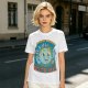 Olive t-shirt with cartoon earth 'friendly reminder' print