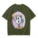 Olive T-Shirt With Cartoon Clock Holding Beer 'Happy Hour' Print
