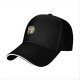 Black baseball cap with cute T-rex holding coffee graphic