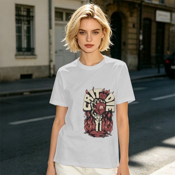Olive Dungeons and Dragons Crit or Die Skeleton Hand D20 T-Shirt
