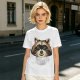 Olive Green T-Shirt With Smiling Raccoon Graphic Print