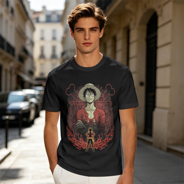 One Piece Luffy Graphic Print Olive T-Shirt