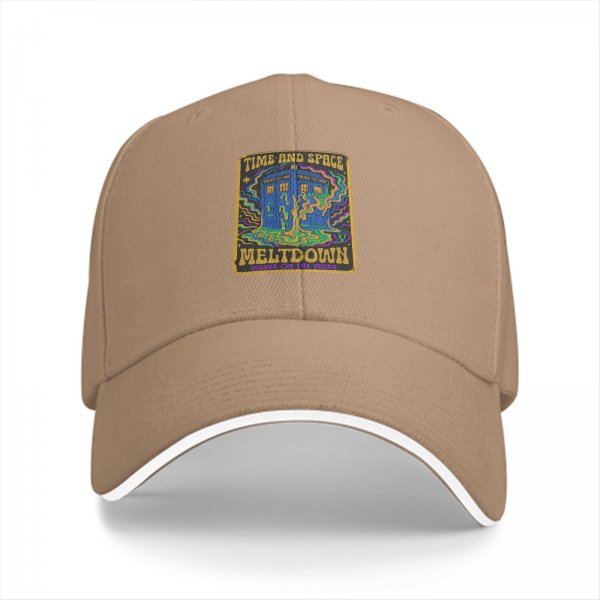 Black baseball cap with Time and Space Meltdown psychedelic TARDIS graphic