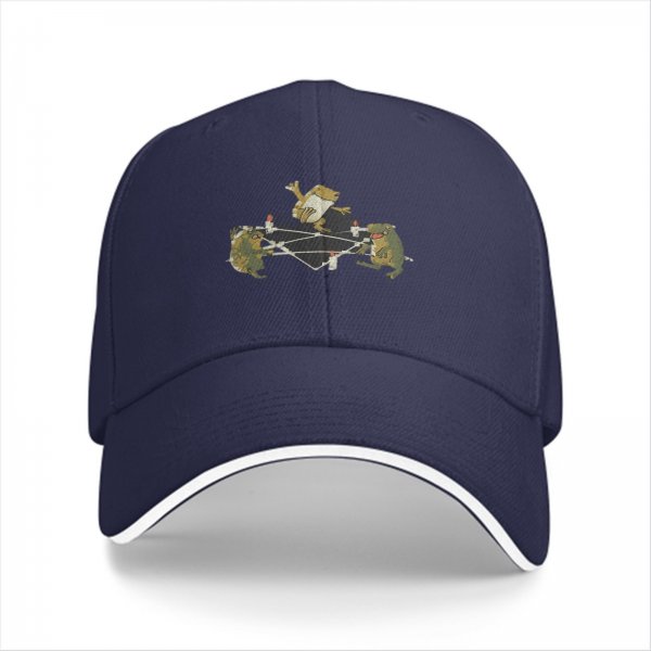Black baseball cap with whimsical frog network graphic design