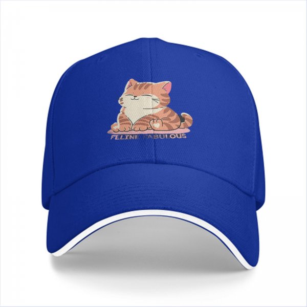 Black Baseball Cap with Cute Orange Tabby Cat Feline Fabulous Print