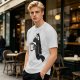 Olive Green T-Shirt With Cartoon Crow Holding Coffee Mug Print