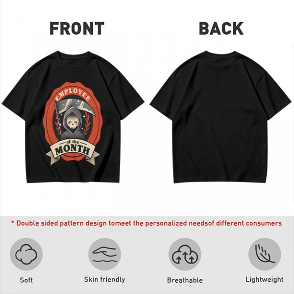 Olive T-Shirt with Cute Grim Reaper Employee of the Month Print