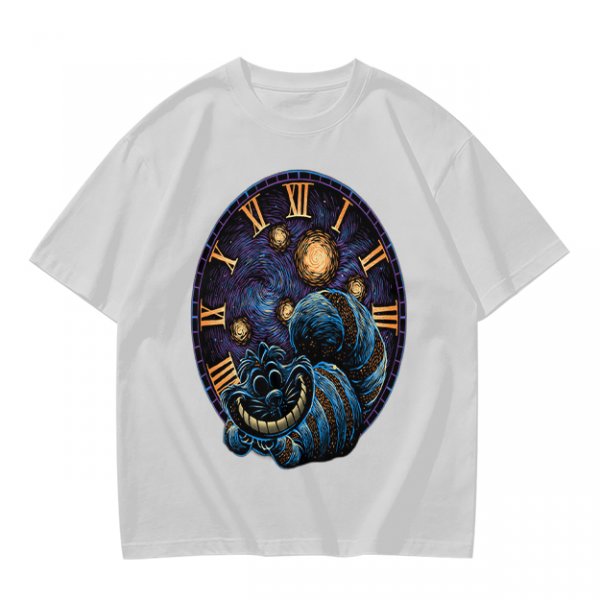 Olive T-Shirt with Cheshire Cat Clock Art Print