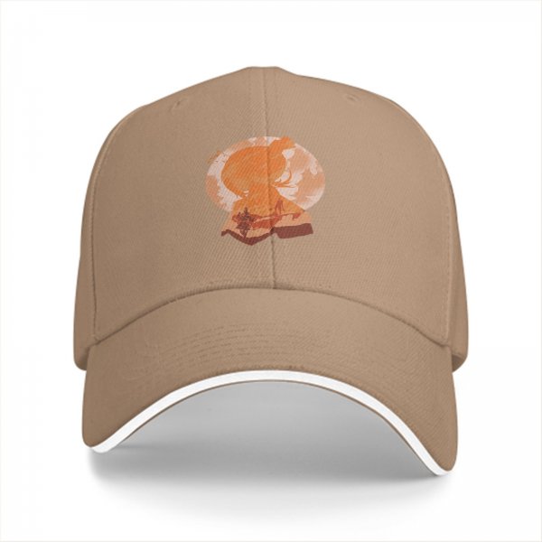 Black Baseball Cap with Orange Anime Character Silhouette Print