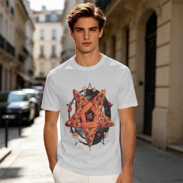 Olive T-Shirt With Pizza Pentagram Graphic Design