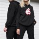 Black Hoodie With Cute Pink Duck Graphic Print