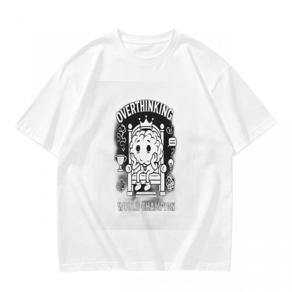 Oversized Army Green T-Shirt with Overthinking World Champion Brain Graphic