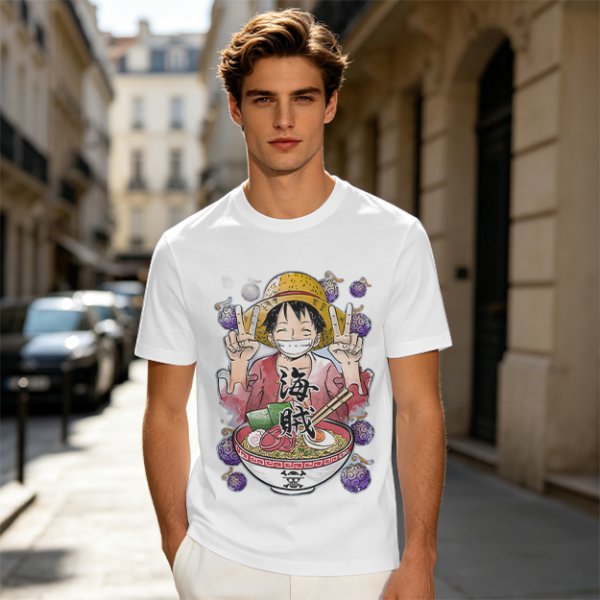 One Piece Luffy Ramen Peace Sign Anime Graphic T-Shirt