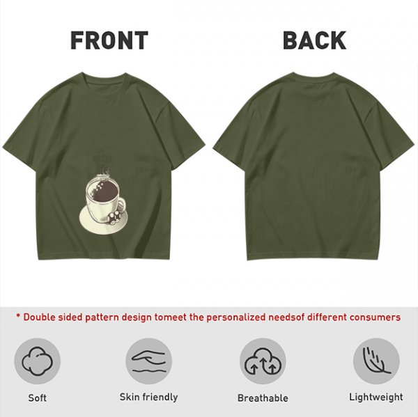 Olive T-Shirt With Hot Cocoa Cup And Marshmallows Graphic Print