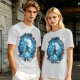 Olive T-Shirt With Blue Warrior Silhouette Graphic Print