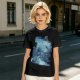 Olive Green T-Shirt With Abstract Blue Water-Inspired Print